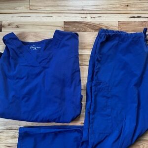 XL royal blue long sleeve scrub top and pants set